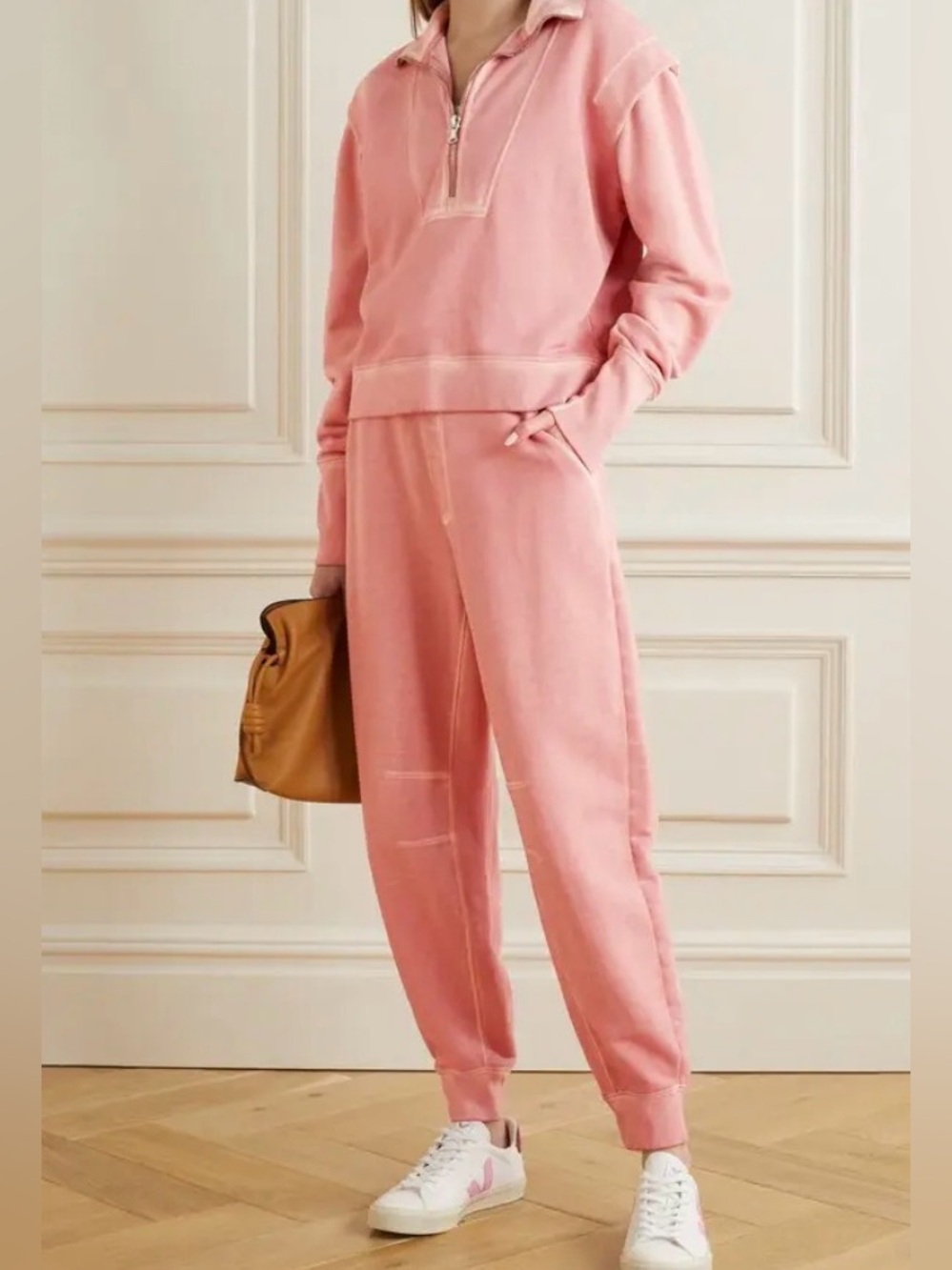 Veronica Beard Rose-Pink Track Joggers and Pullover Set